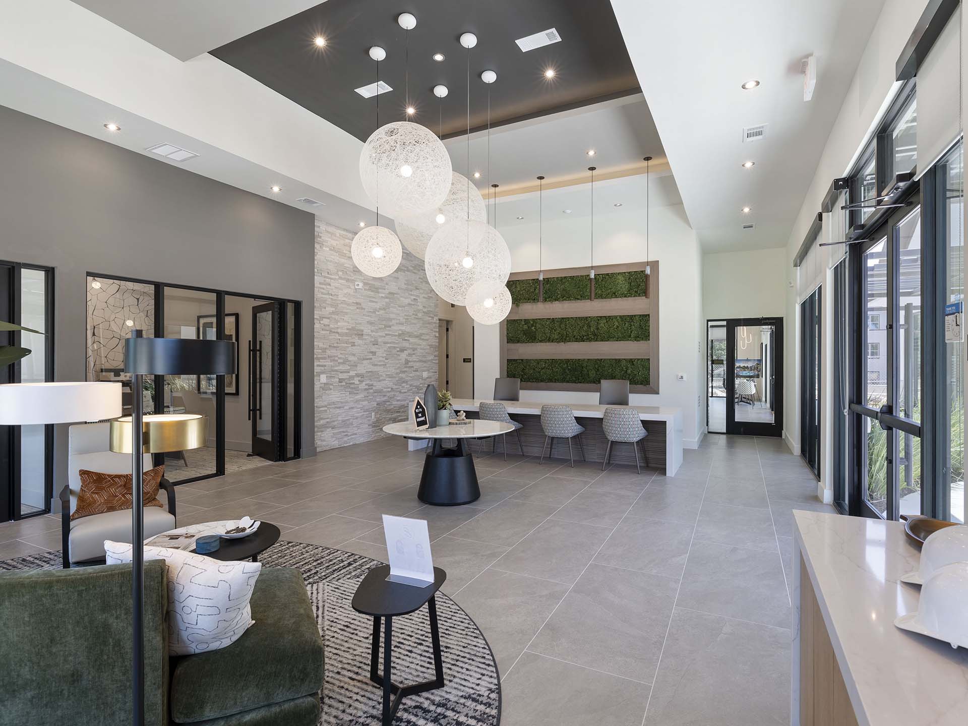 Co-working lounge at The Evergrove apartments in Leander, TX